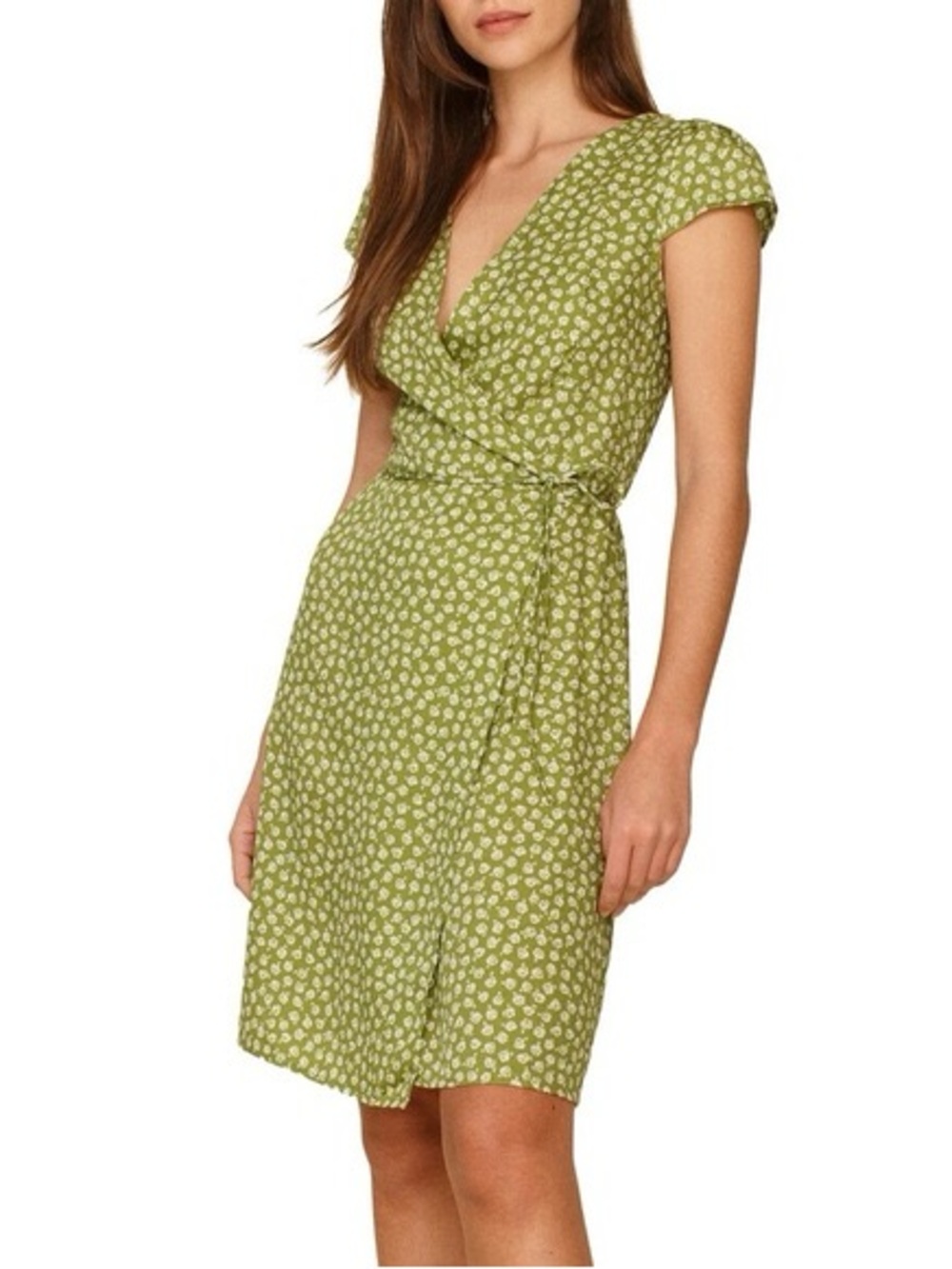Reformation Green Floral Wrap Dress